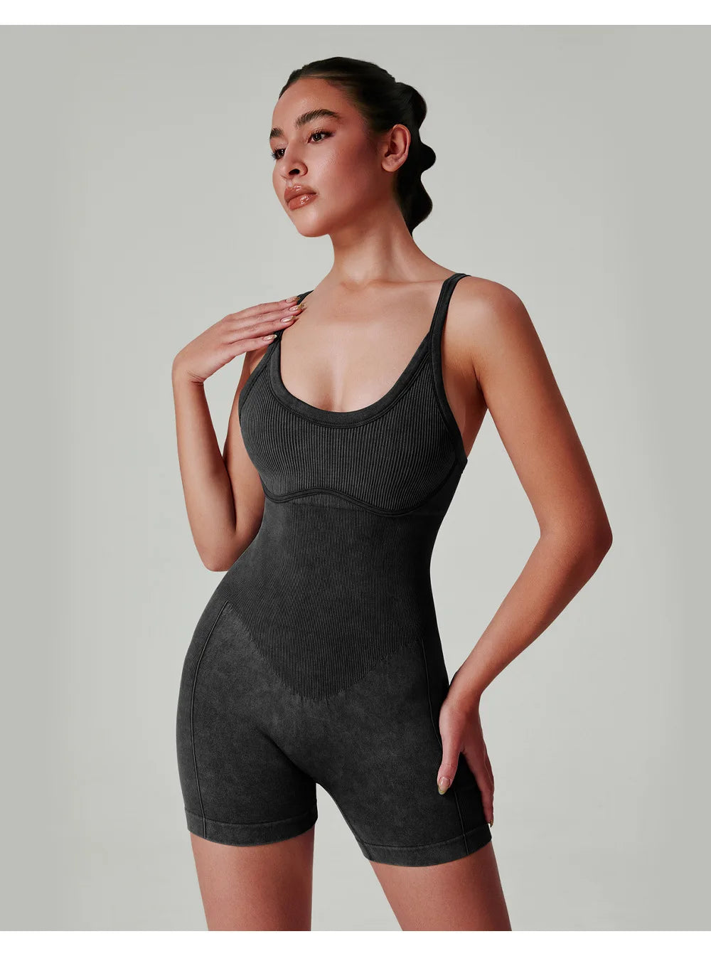 Seamless Shorts Gym Set Women Jumpsuit Yoga Set Water-washed 1pc Summer Workout Suit Bodysuit Fitness Push Up Short Sport Set