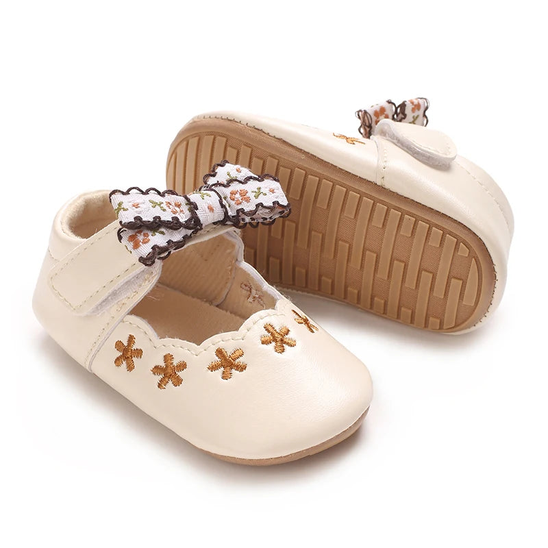 0-1Year Baby Shoes Infant Pre-Walker Shoes Girls Princess Bow Shoes Cute Breathable Flower Soft Sole Casual Sports Footwear