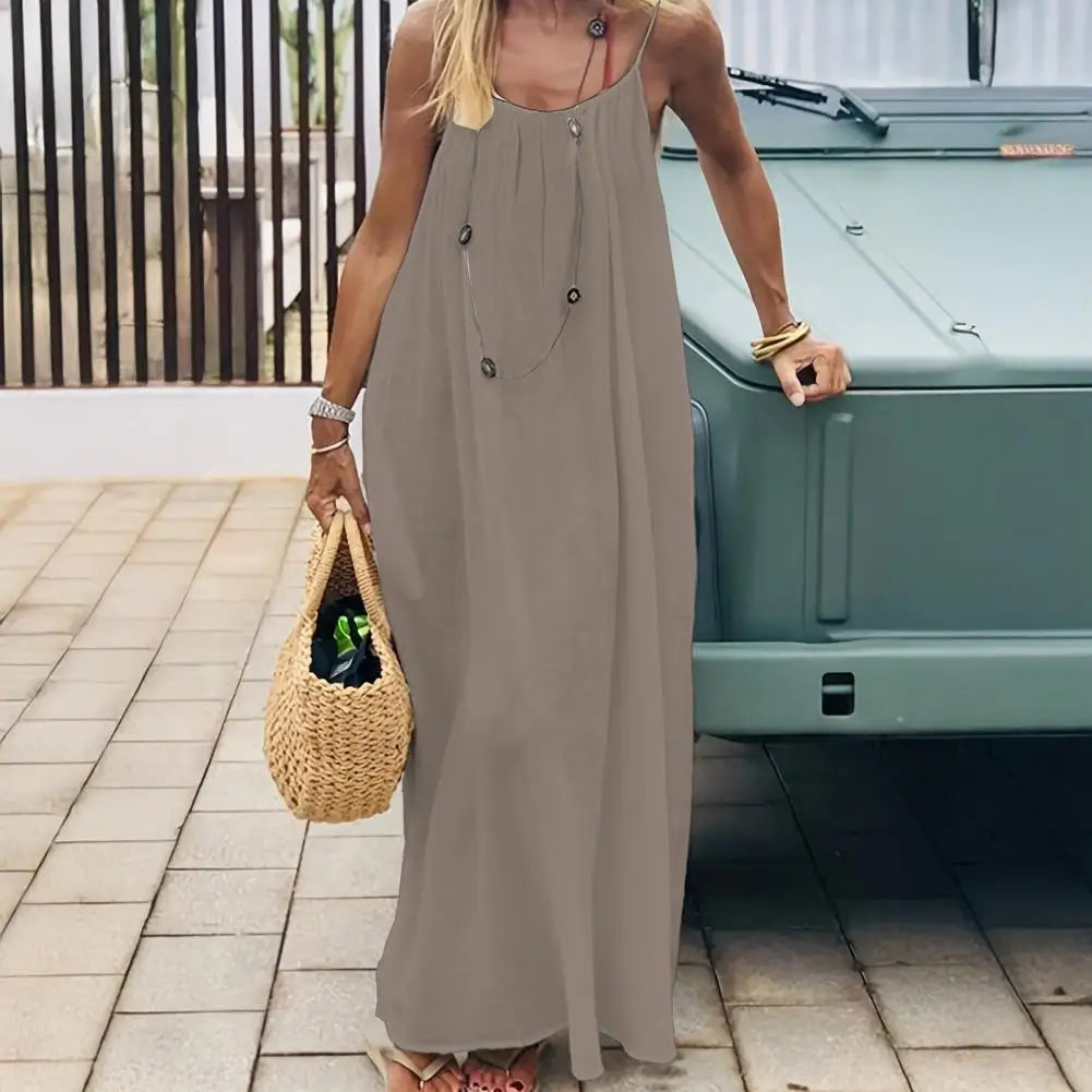 Women's Backless Cami Dress Summer Casual Sleeveless Boho Beach Maxi Dress Spaghetti Strap Vacation Long Sundress with Back Tie