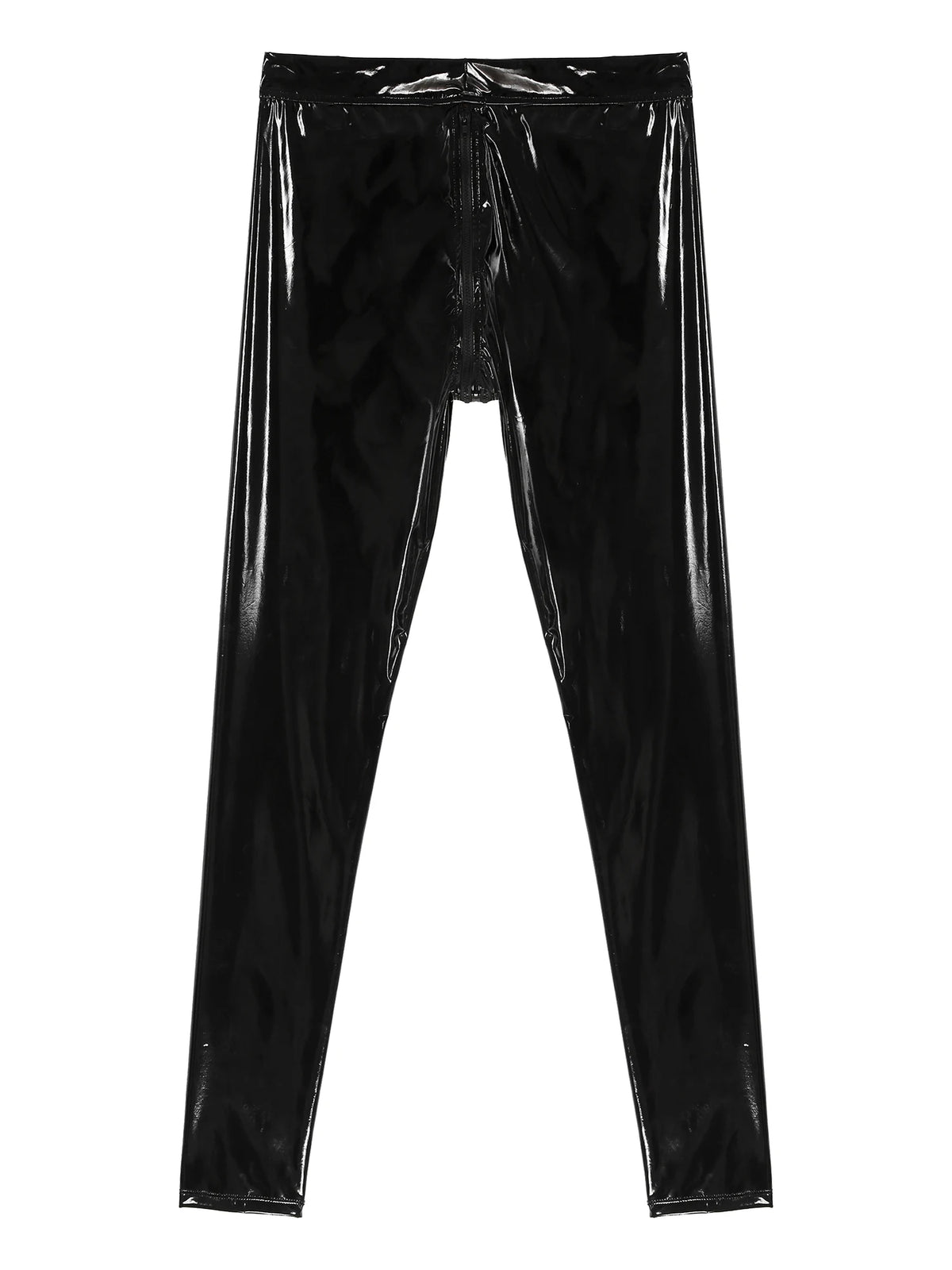 Men Latex Leather Pants Low Waist Faux Leather Shiny Pants Fashion Tight Trousers for Club Stage Show Rock Band Performance