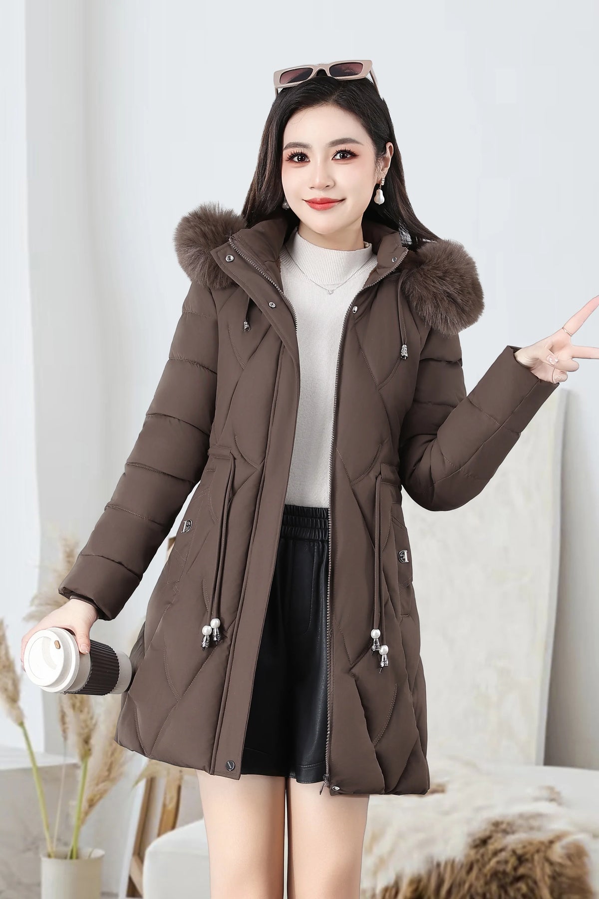 2026 Fashion Winter Women Parkas Long Slim Fashion Korean Big Fur Collar Zipper All-match Warm Down Jacket