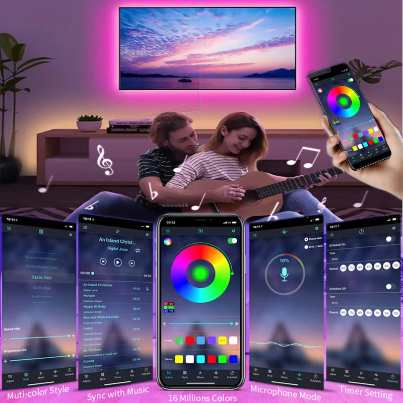 LED 5050 Light Strip 5M 10M 20M 40M RGB TV Background Light Bluetooth Control USB Game Room Family Party Decorative Light Strip
