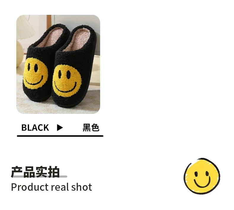 Fuzzy Smile Face Women man Slipper Kawaii Cartoon Plush Contton Indoor Funny Cute Winter Warm Floor house Home Non slip Shoes