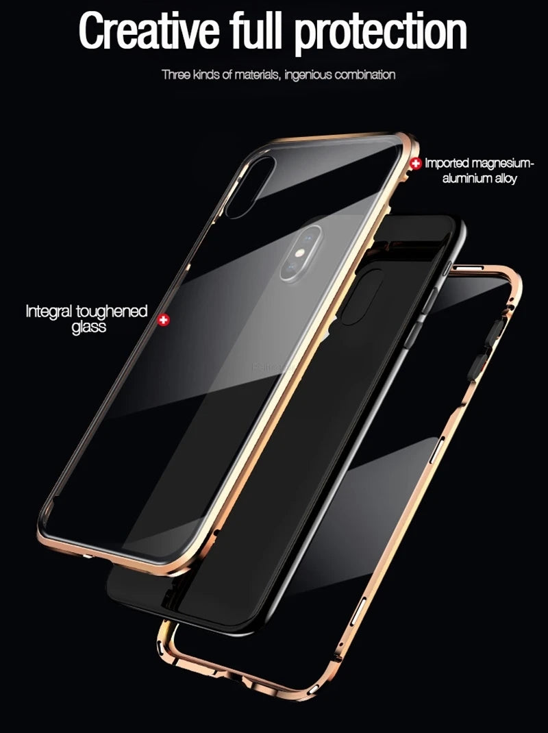 Magnetic Tempered Glass Privacy Metal Case For iphone 18 17 16 15 14 13 12 XR 11 ProMAX 16 E 360 Magnet Antispy Protective Cover