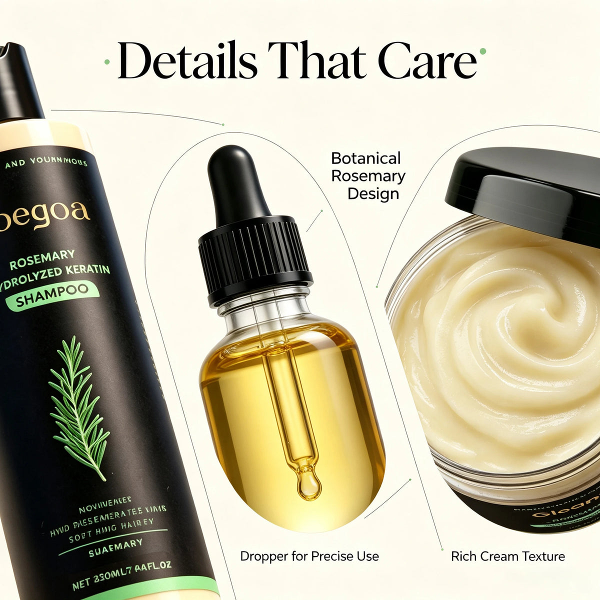 Rosemary Hydrolyzed Keratin Hair Care Set - Shampoo Hair Mask Hair Oil Repair Damaged Frizzy Dry Hair Nourish Scalp Treatment