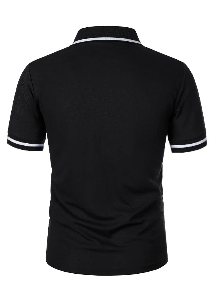 Fashionable men's casual solid-color short-sleeved top, men's lapel short-sleeved T-shirt, casual and fashionable solid-color sh