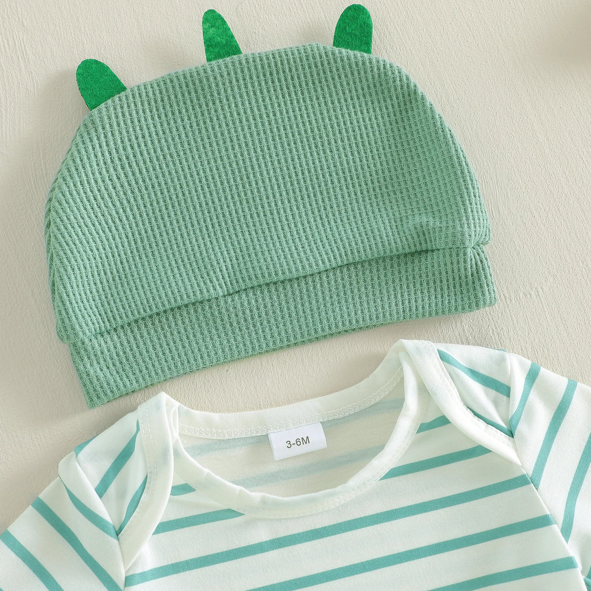 Citgeett Summer Infant Baby Boy Outfit Striped Short Sleeve Romper Cartoon Embroidered Overall Pants Hat Clothes Set