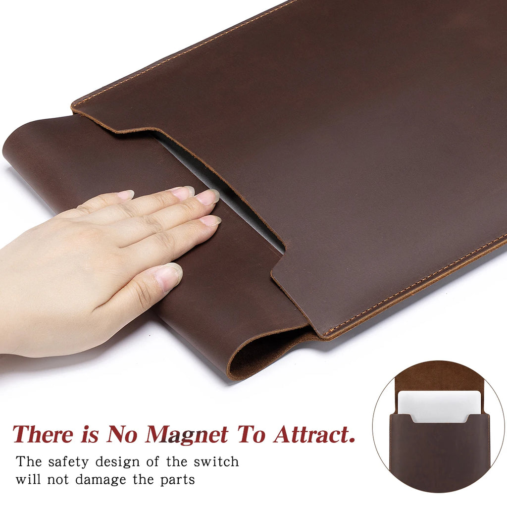 Laptop Sleeve Genuine Leather Slim Tablet Protective Cover for 15/15.6 Inch MacBook Air/Pro