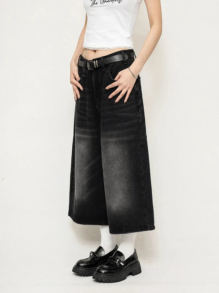 REDDACHiC Boyfriend Style Women Whiskers Denim Shorts Big Size Vintage Casual Wide Pants Baggy Jeans Jorts Grunge Y2k Streetwear