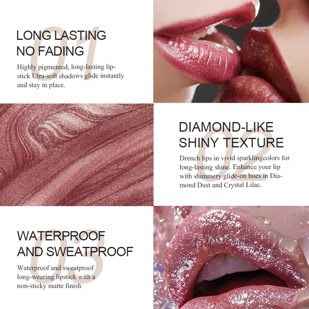 6Color Pearlescent Velvet Lipstick Pen Multipurpose Long-Lasting Moisturize Waterproof Brighten Glitter Lip Makeup Cosmetic Tool