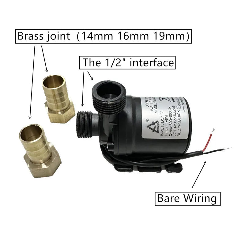 800L/H 12V Brushless Water Pump Aquarium Circulation Waterproof Solar Submersible Pump with 14mm Pagoda Connector Fittings