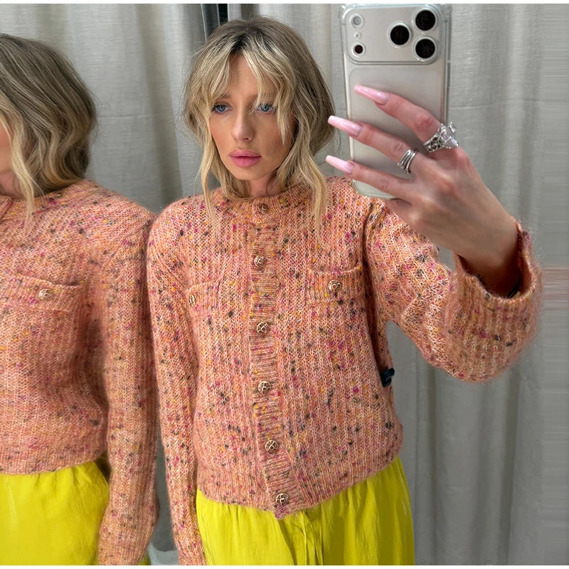 Elegant Knit Female Short Cardigans O-neck Fashion Women Single Breasted Sweater Full Sleeve Autumn Lady Casual 2026 Knitwear