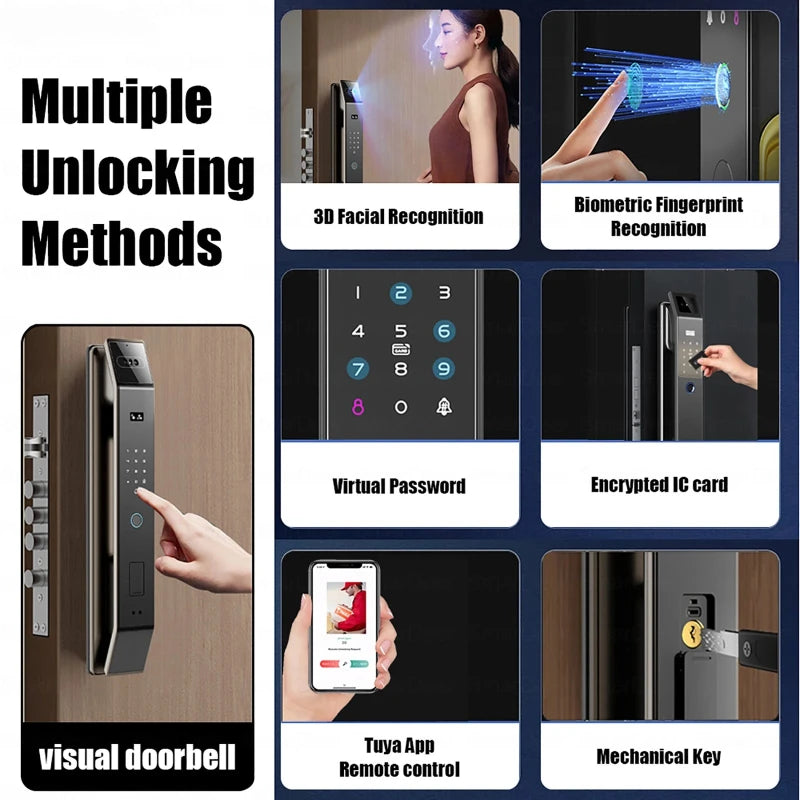 Smart Password Lock with Camera 3D Facial Recognition Electronic Door Lock with Visual Doorbell for Video Surveillance