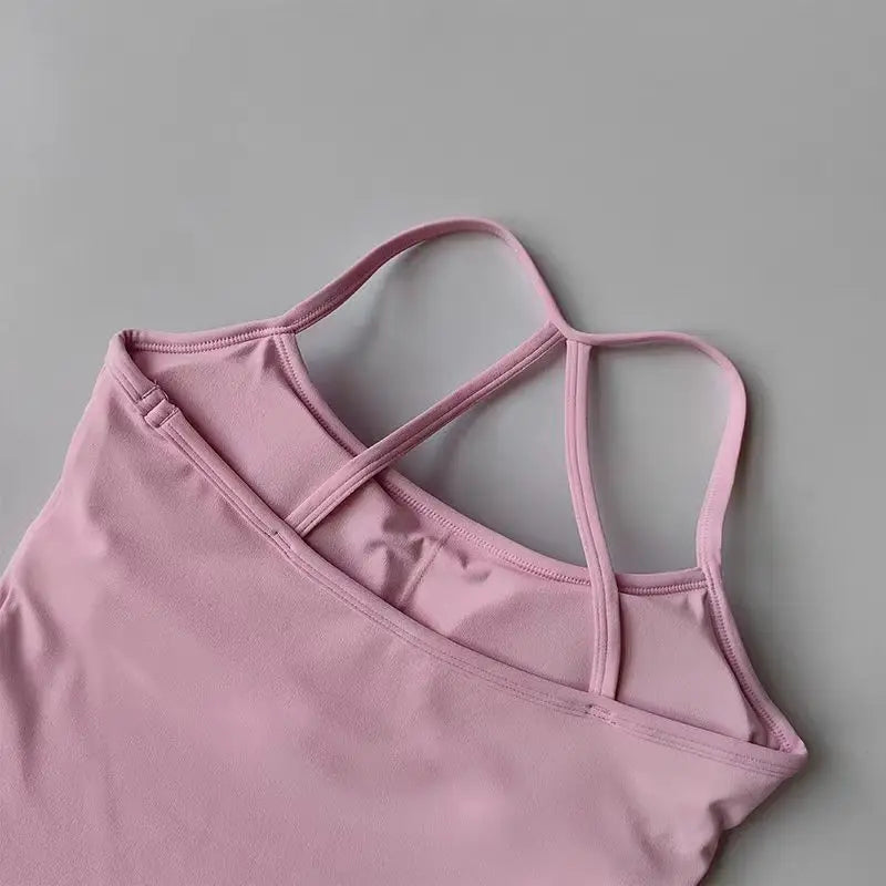 Yoga 2Pcs Women Naked Skin Set Thin Strap Beauty Back Tank High Waist Butt Lift Shorts Soft Breathable Gym Fitness Outfit