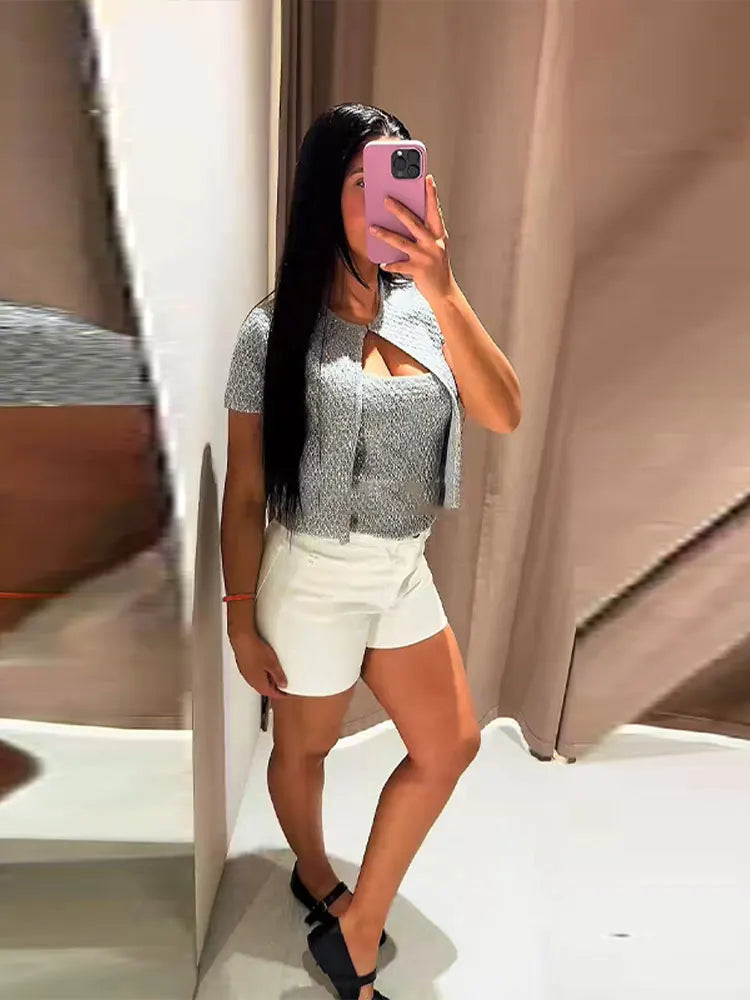 Women's Tank Tops Knitted Sequined Vests Summer Female Square Collar Sleeveless Backless Bodycon Crop Top Chic Lady Knitwear New