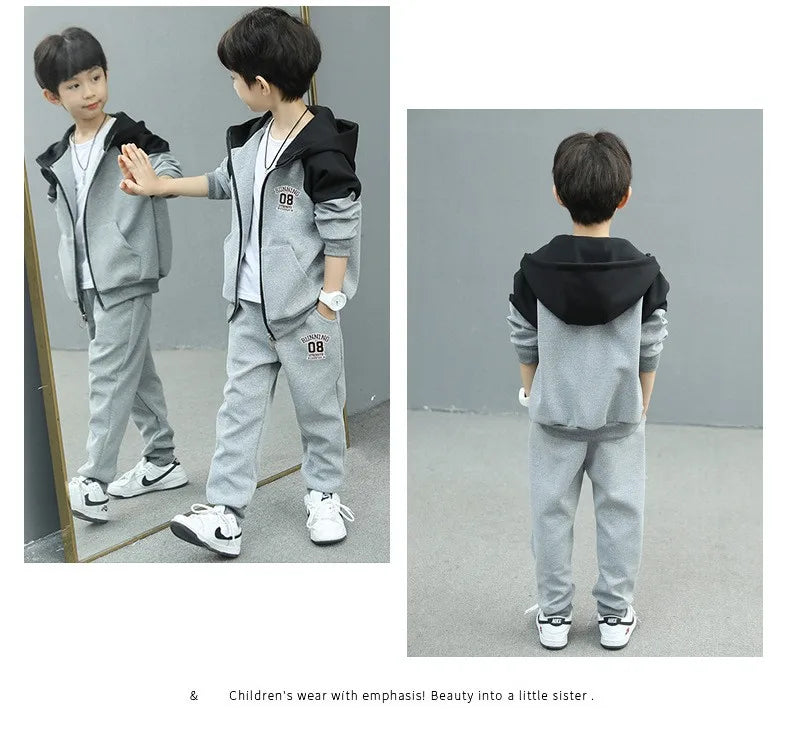 Spring Autumn Teenage Boys Clothing Set Letter Hooded Jacket + Pants 2Pcs For 5-14 Years Kids Tracksuits Children Casual Outfits