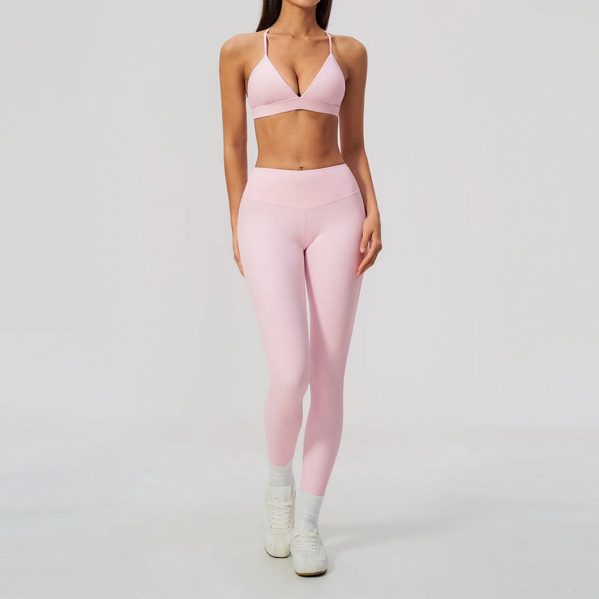 Woman Yoga Set Fitness Suit 2PCS Gym Clothing Running Workout Sportswear Outfit Tracksuit Set V Neck Cross Back High Waist Pants