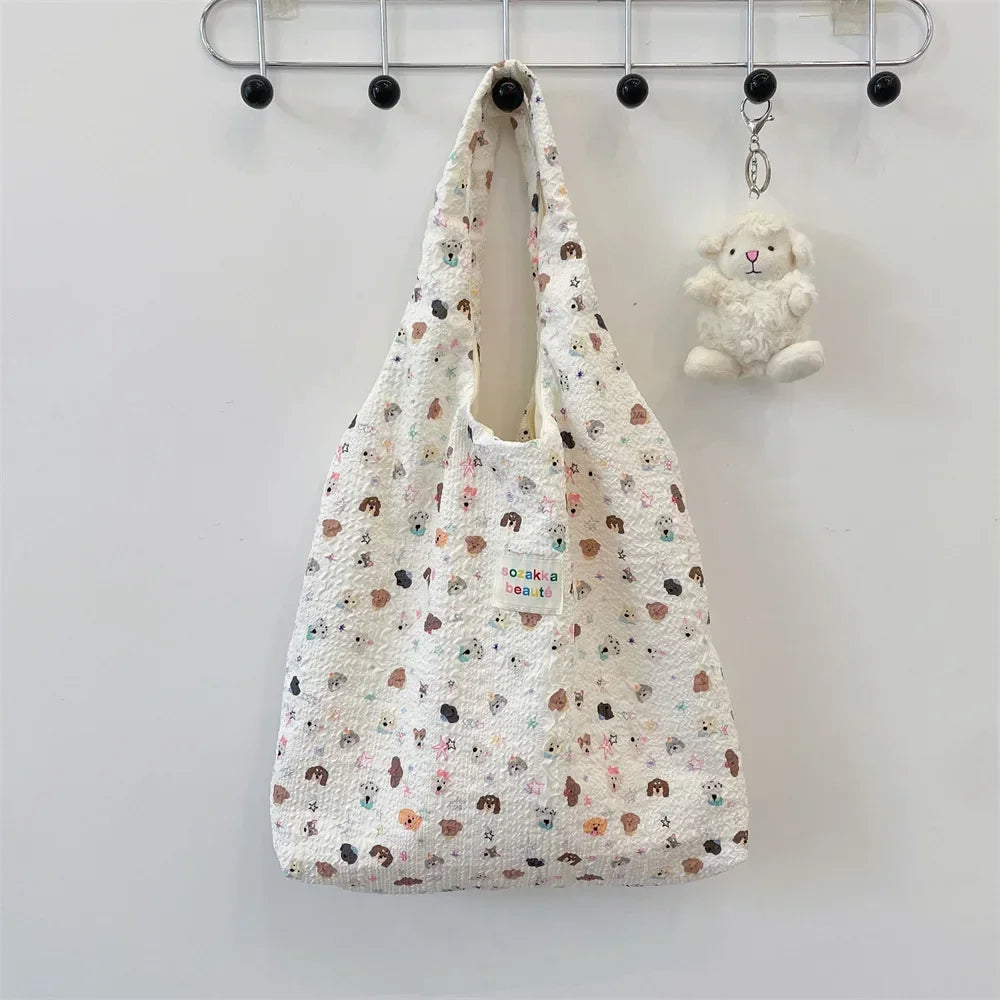 Female Tote Shopping Bag Eco Handbag Reusable Grocery Shopper Purse Korean Women Sweet Cartoon Shoulder Bag Books Pouch