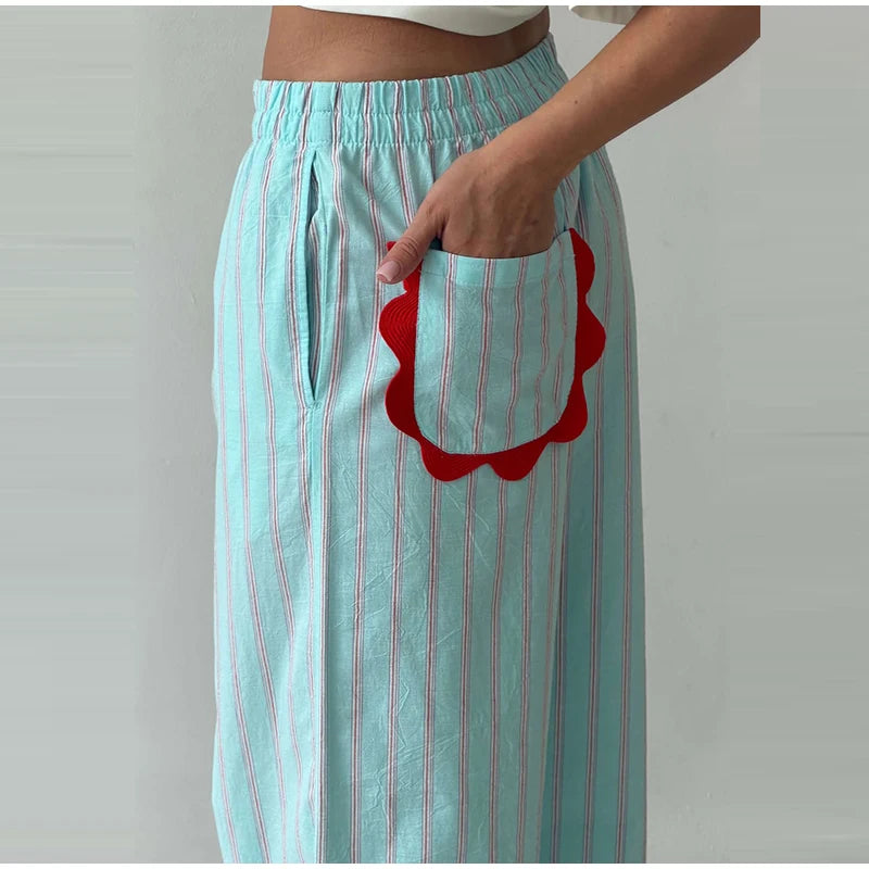 Striped Women's Trousers Low Waist Tie Casual Pants Vertical Stripe Floor Length Pants Daily Fashion Wear 2026 Collection