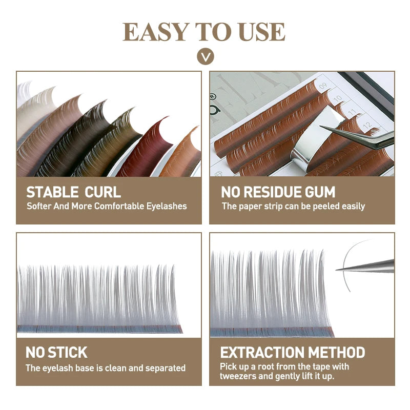 Sakurahana Individual Faux Mink Eyelash Extensions in Caramel, Brown, Teal, and Mocha Colors Professional Tools for Makeup
