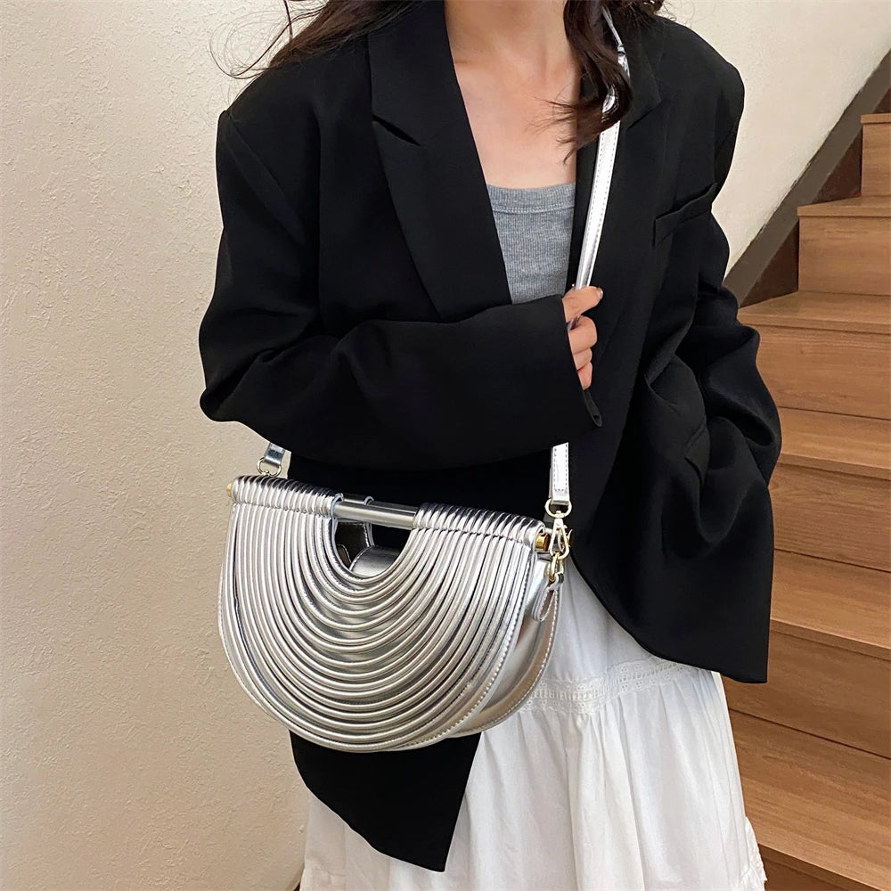 Luxury Evening Clutch Purses For Women 2026 Golden Noodle Half Moon Crossbody Bag Wedding Dinner Party Luxury Designer Handbags