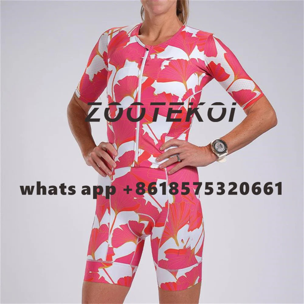 Zootekoi Women's Triathlon Short Sleeve Skinsuit Bike Mtb Clothing Body Swimming Suit Jumpsuit Maillot Roupa Running Clothes