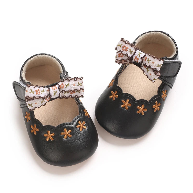 0-1Year Baby Shoes Infant Pre-Walker Shoes Girls Princess Bow Shoes Cute Breathable Flower Soft Sole Casual Sports Footwear