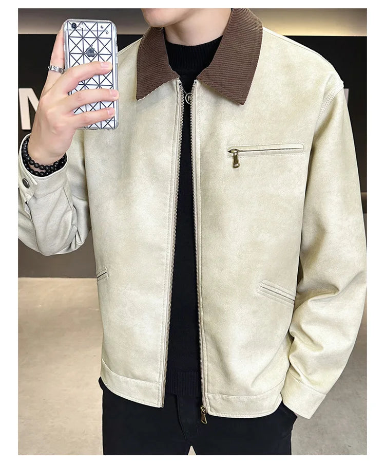 2029  Motorbiker Jacket Men's American Autumn Winter Hip-hop PU Leather Jackets Men Streetwear Racing Motorcycle Wear