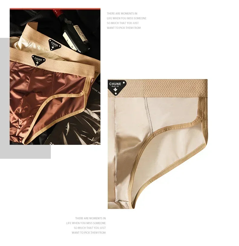 Men's Briefs Ice Silk Satin-like Briefs Men's Underpants Summer Breathable Quick Drying Panties Sexy U Pouch Underwear