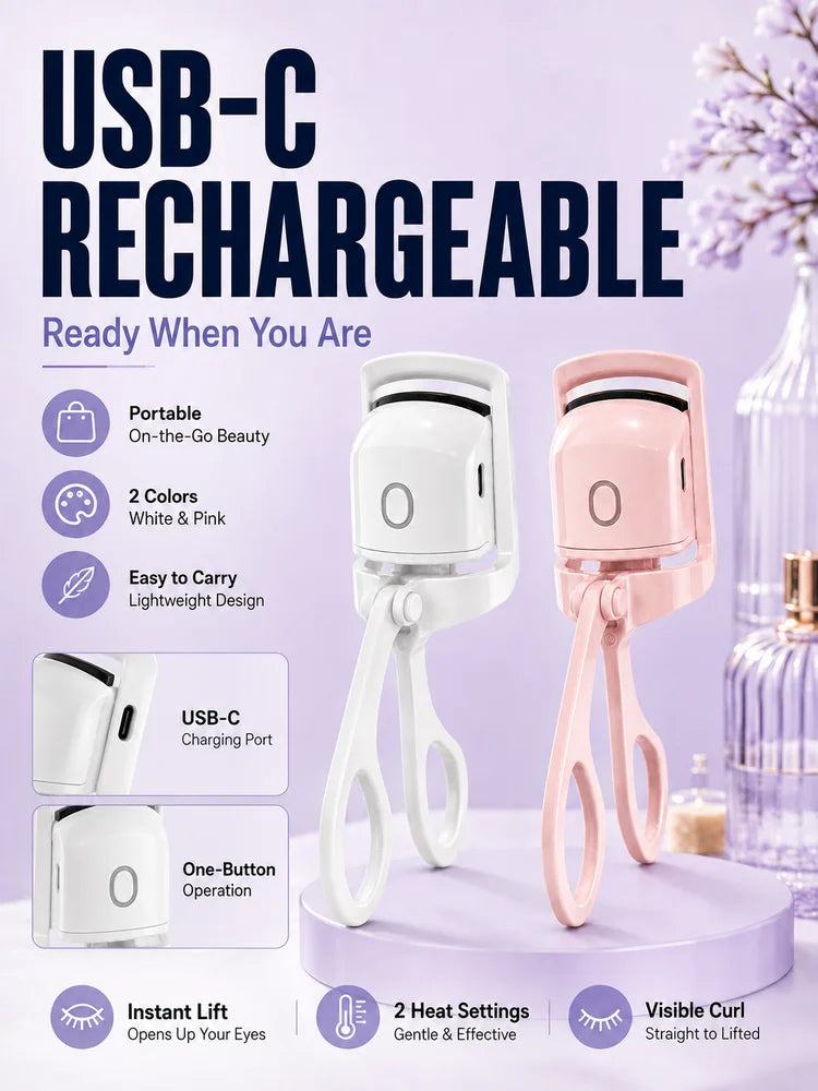 Rechargeable Eyelash Curler For Women Electric Heated Lash Curler Portable Eyelash Styling Makeup Tool