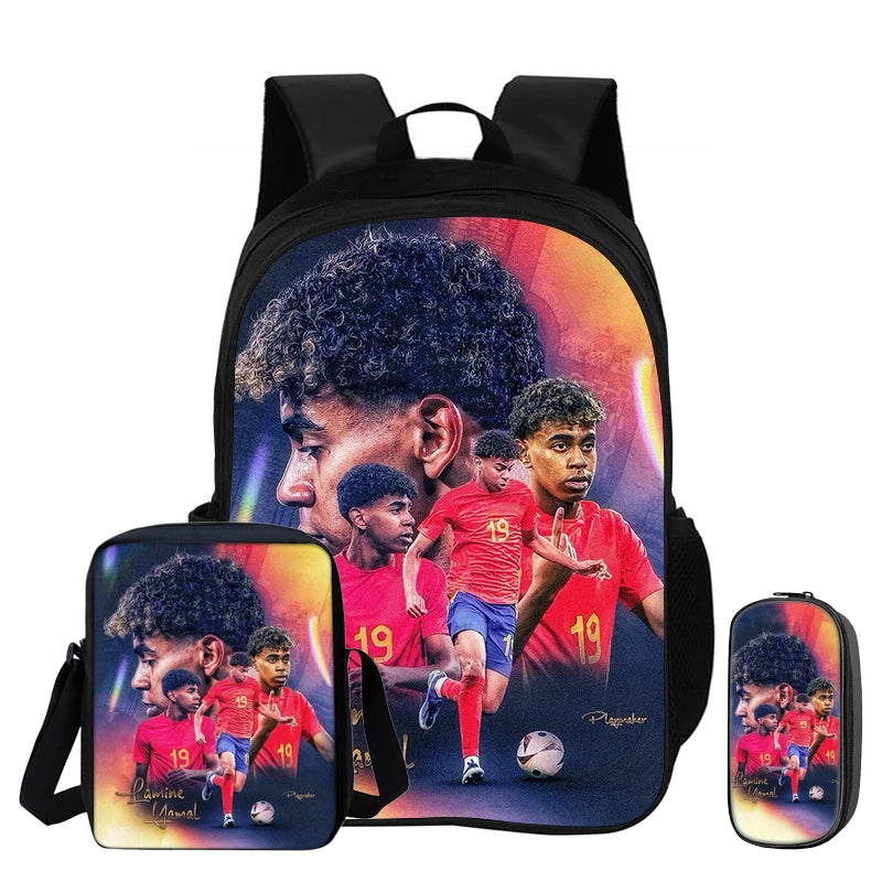 3Pcs Set Backpack Shoulder Bag Pencil Bags Bookbag child Mochila Sports Schoolbag Kids Gift L-Lamin Yamal Football Star Rucksack