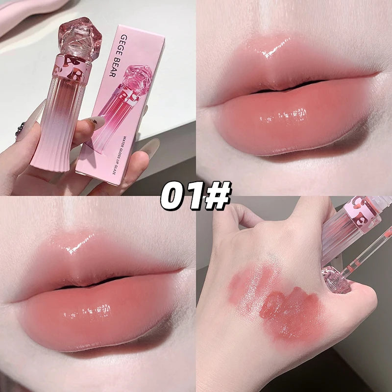 Gege Bear Water Light Lip Llaze Set Mirror Lipstick Lip Gloss, Hydrating Moisturizing, Long Lasting, Gift for Lover