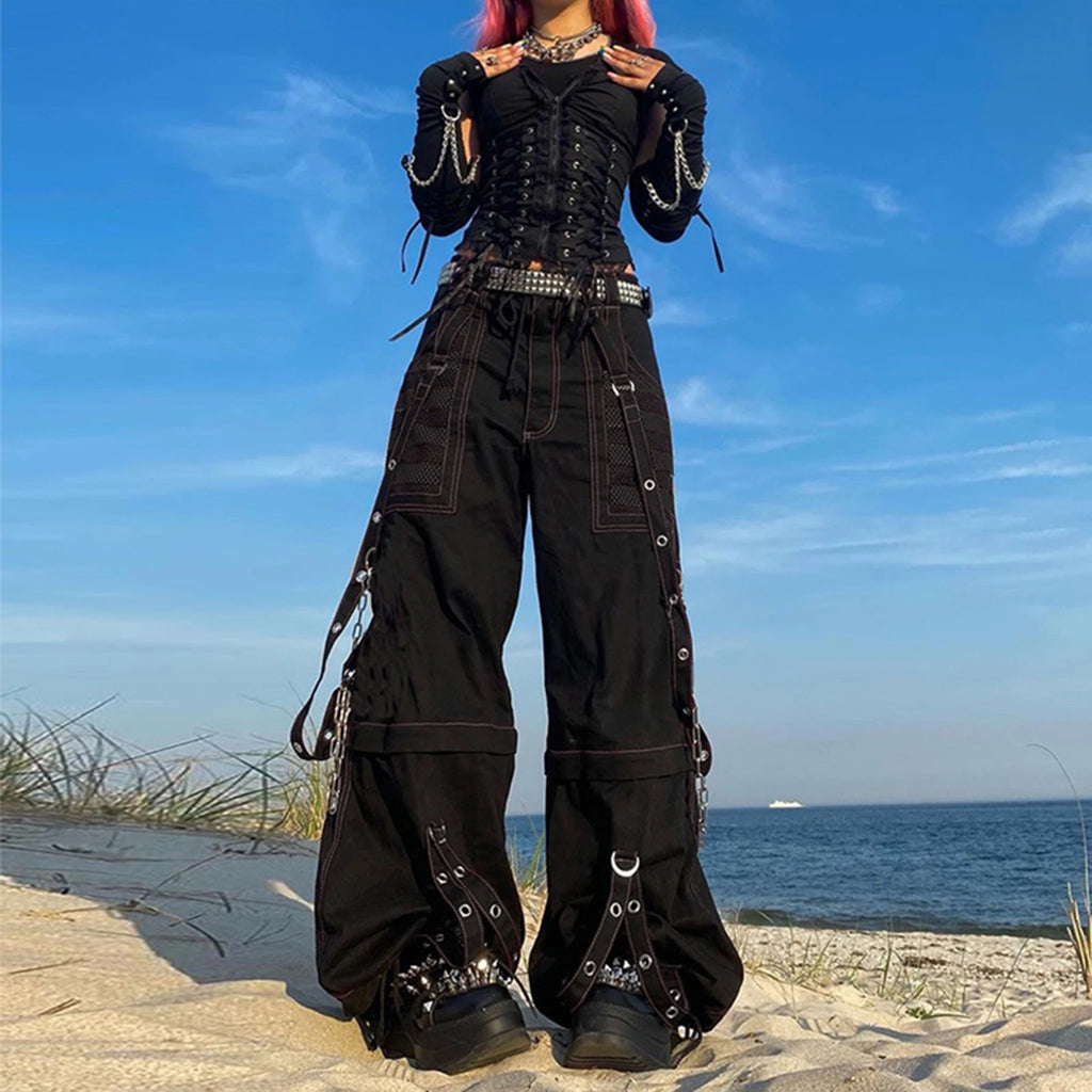 Women's Striped Cargo Jeans with Pockets