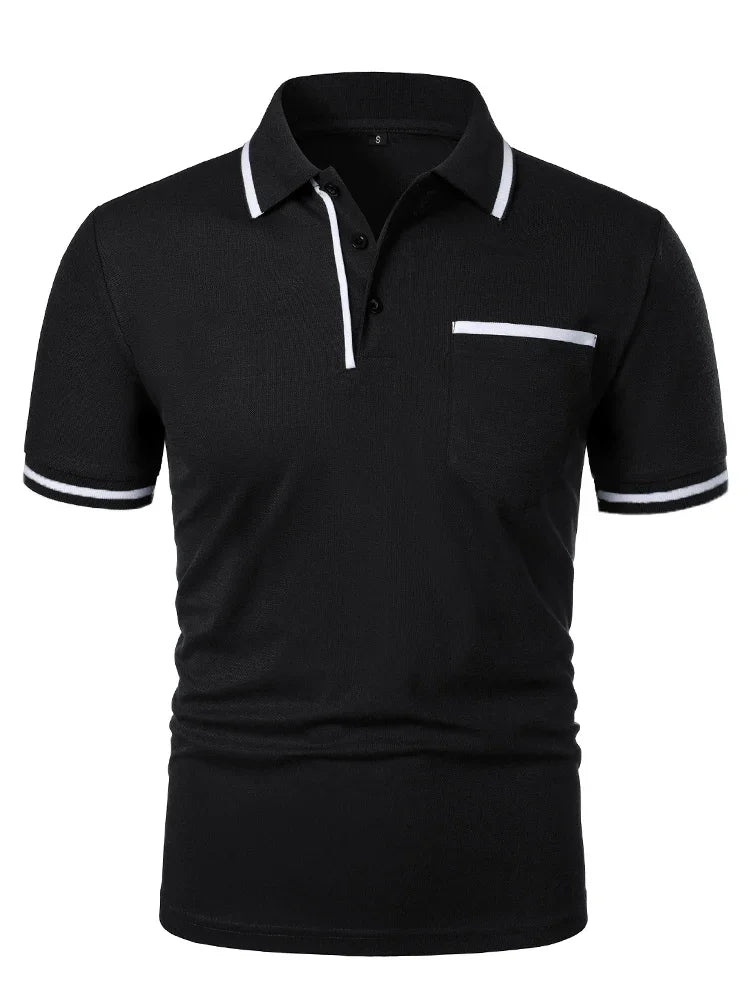 Fashionable men's casual solid-color short-sleeved top, men's lapel short-sleeved T-shirt, casual and fashionable solid-color sh