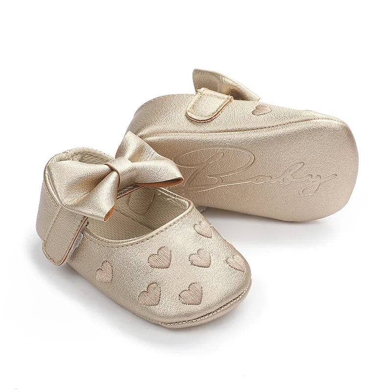 Baby Shoes Classic Dress Cute Bow-knot Heart Anti-slip Soft Sole First Walkers Infant Baby Girls Toddler Shoes 0-18m
