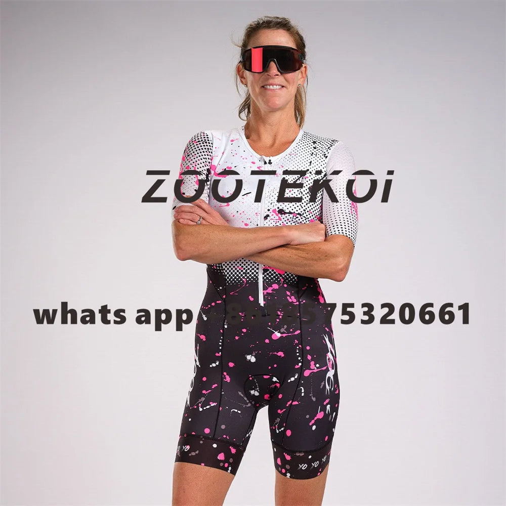 Zootekoi Women's Triathlon Short Sleeve Skinsuit Bike Mtb Clothing Body Swimming Suit Jumpsuit Maillot Roupa Running Clothes