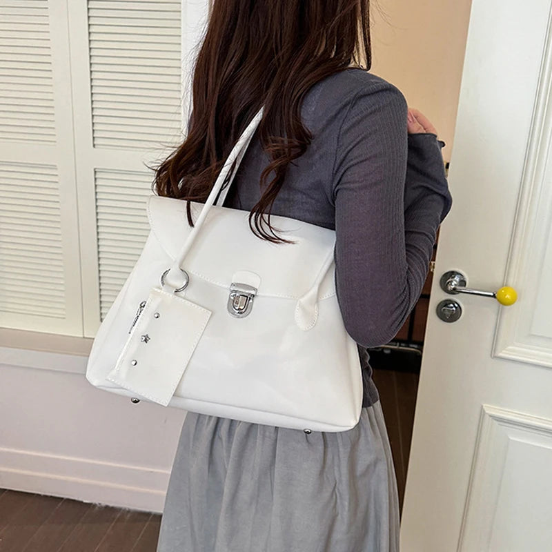 Korean Style Flap Jelly Tote Bag Large Capacity Commuter Shoulder Bag Underarm Handbag Soft Candy Color Casual Daily Work Bag
