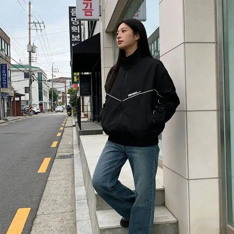 Korean Manhwa Jinx Team Black Windbreaker Jacket Men Women Sports Coat Loose Track Activewear Joo Jaekyung Y2K Coat Unisex