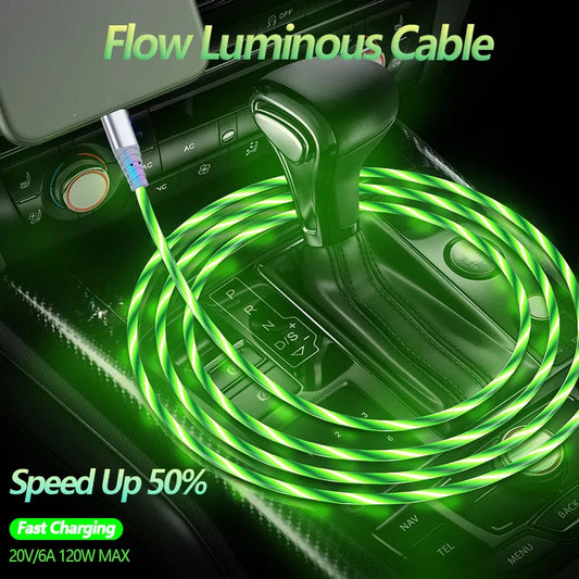 6A Glowing Cable Micro USB Type C Cable Fast Charging For Huawei iPhone 15 Pro Xiaomi USB C Data Cord Atmosphere lights Cable