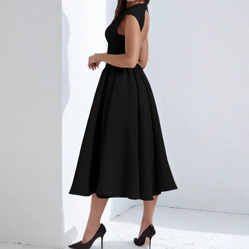 Summer French Pure Lust Fashion Dress Women's Temperament Elegant Solid Color Waist Slim High Waist Sleeveless Back Hollow Dress