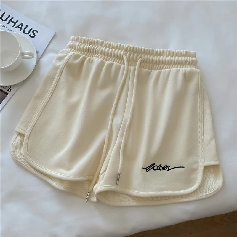 Embroidered Sports Shorts for Women Summer High Waist Wide Leg Shorts Fashion Solid Loose Casual Home Comfortable Shorts New