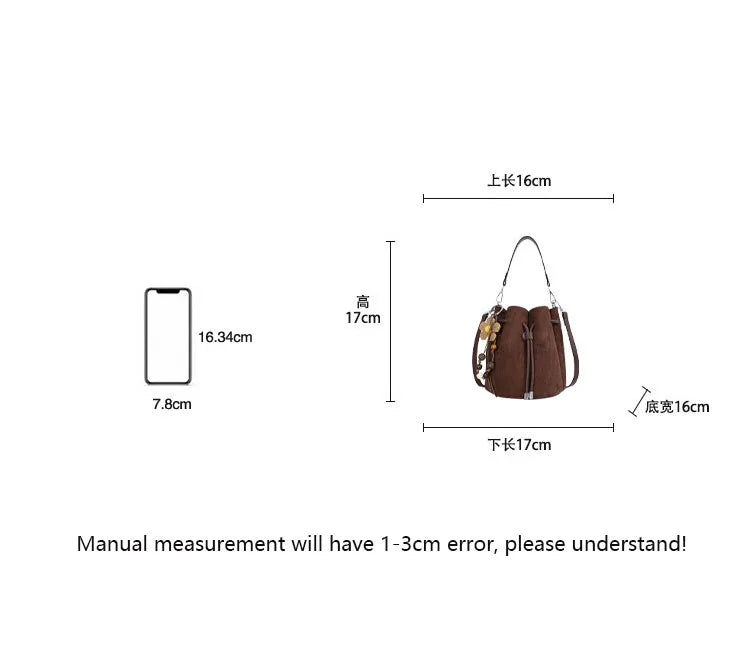Faux Suede Flower Petal Bucket Bag for Women New Autumn Vintage Maillard Party Handbags Commuter Shoulder Crossbody Bags