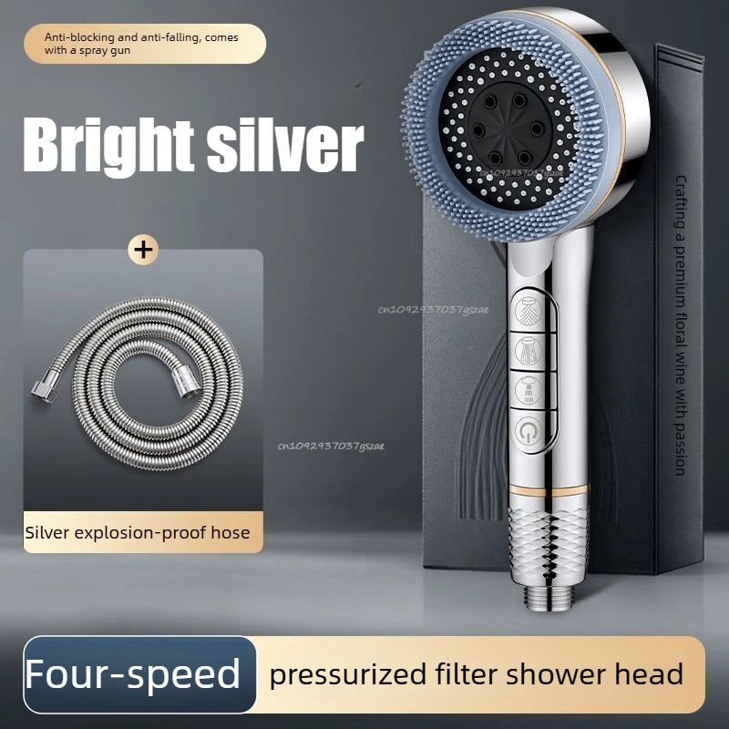 Shower Head 4 Modes Water Saving Adjustable High Pressure Shower Handheld Spray Hangable Multifunctional Bathroom Accessories
