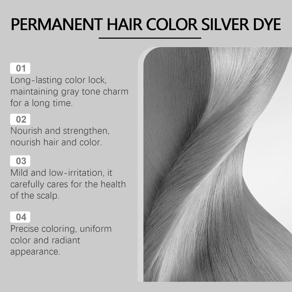 Gray Color Hair Dye Cream Unisex Smoky Silver Punk Style Light Color Metallic Permanent Nourish Natural Trendy Beauty Hair Care