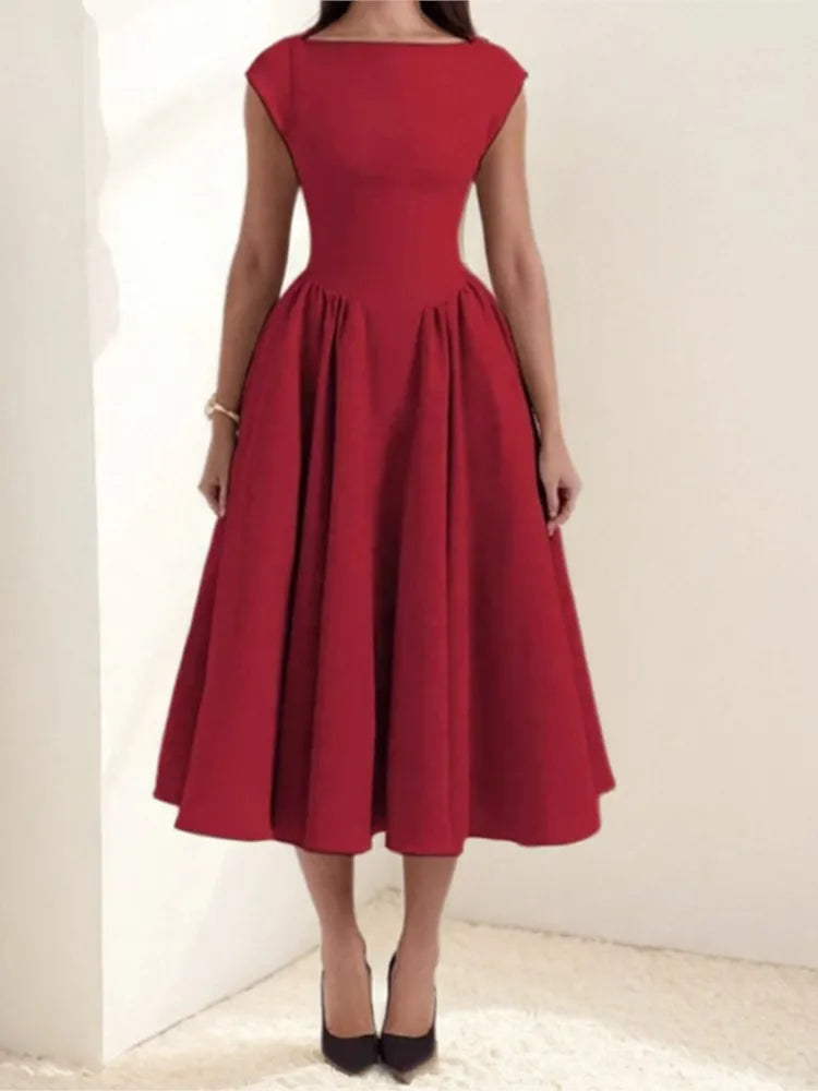 Summer French Pure Lust Fashion Dress Women's Temperament Elegant Solid Color Waist Slim High Waist Sleeveless Back Hollow Dress