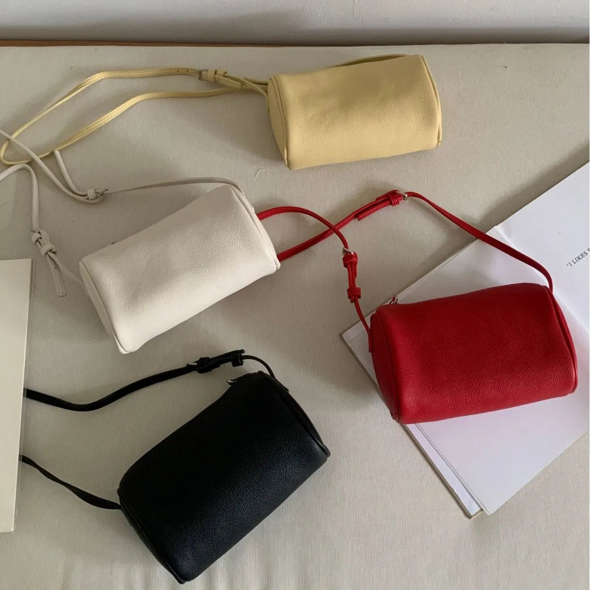 2026 New Women Lychee Pattern Small Pillow Bag Summer Fashion Boston Handbag Single Shoulder Crossbody Bag Small Bag Red Yellow