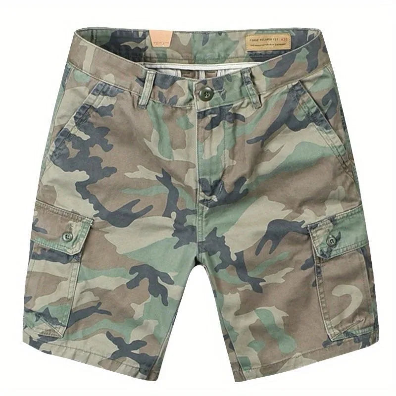 Camouflage Tooling Shorts Men's Pure Cotton Short Pants Trendy Brand Loose Straight Washed Trendy Men's Casual Cargo Short Pants