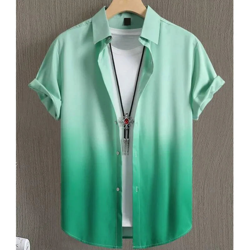 Beach Party Graphic Hawaiian Shirt For Men Color Gradient 3D Printed Aloha Shirts Summer Loose Lapel Tops Short Sleeve Blouse