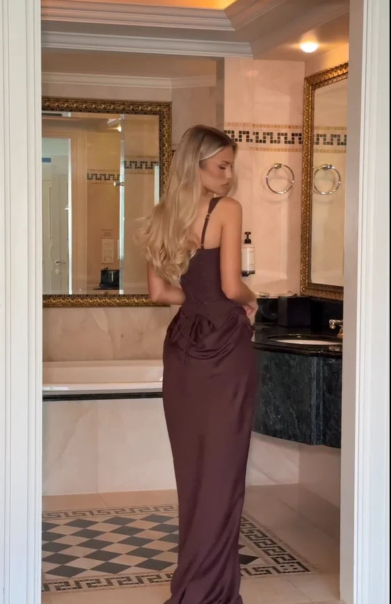 Solid Pleated Sling Dress Women Square Neck Sleeveless Off-shoulder Waist Cinching Slim Dresses 2026 Lady Evening Party Gowns