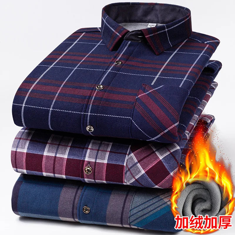 Men's Travel Casual Winter Double-Sided Fleece Warm Thickened Fleece Plaid Work Shirt Plus Size Extra Large Clothes Shirts